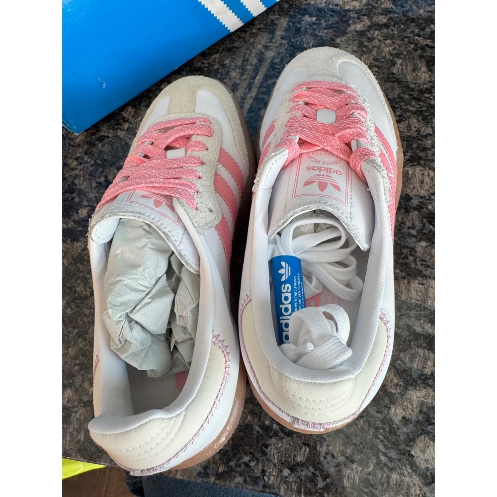 Adidas Sambae W White Pink Platform Gum Sole Sneakers IE9109 Womens 7.5 - Picture 3 of 7